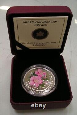 Canada 2011 Wild Rose Swarovski Crystals $20 Pure Silver Proof Coin Perfect