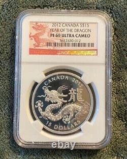 Canada 2012 1 Oz Silver Year of Dragon Proof $15 Coin NGC PF69 Ultra Cameo