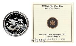Canada 2012 15$ Proof Year of the Dragon Lunar Fine Silver Coin