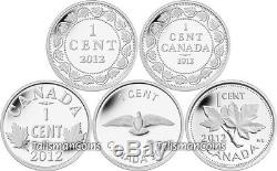 Canada 2012 Farewell to Penny One 1 Cent Pure. 9999 Silver 5 Coin Proof Set
