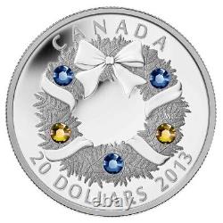 Canada 2012 Holiday Wreath Swarovski Crystals 20$ Pure Silver Proof Coin Perfect