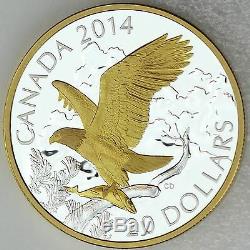 Canada 2014 $20 Bald Eagle Perched with Fish 1 oz Pure Silver Proof Gold Plating