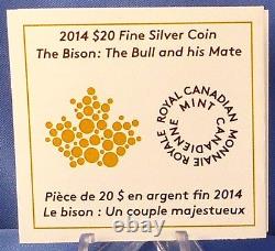 Canada 2014 $20 Bison #2 Bull and His Mate 1 oz Pure Silver Proof Edge Lettering