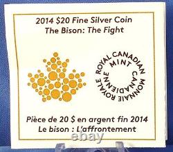 Canada 2014 $20 Bison #3 The Fight, 1 oz 99.99% Pure Silver Proof Edge Lettering