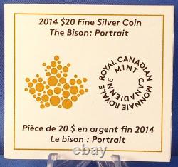 Canada 2014 $20 Bison, A Portrait 1 oz. 99.99% Pure Silver Proof, Edge Lettering