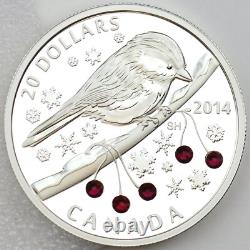 Canada 2014 $20 Chickadee with Swarovski Winter Berry Elements 1 oz. Pure Silver