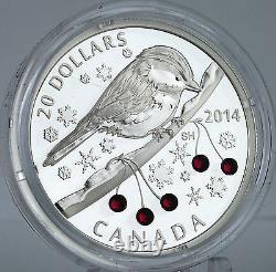 Canada 2014 $20 Chickadee with Swarovski Winter Berry Elements 1 oz. Pure Silver