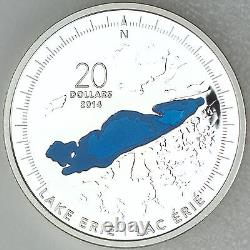 Canada 2014 $20 Lake Erie, 1 oz. Pure Silver Proof with Translucent Blue Enamel