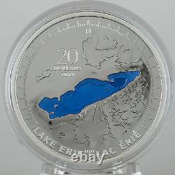 Canada 2014 $20 Lake Erie, 1 oz. Pure Silver Proof with Translucent Blue Enamel