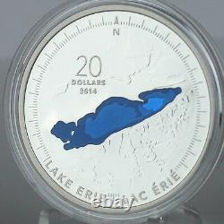 Canada 2014 $20 Lake Erie, 1 oz. Pure Silver Proof with Translucent Blue Enamel