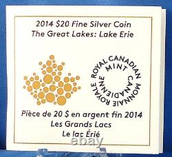 Canada 2014 $20 Lake Erie, 1 oz. Pure Silver Proof with Translucent Blue Enamel