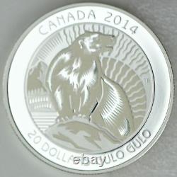 Canada 2014 $20 Wolverine Untamed Canada #3 99.99% Pure Silver Proof Coin