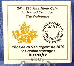 Canada 2014 $20 Wolverine Untamed Canada #3 99.99% Pure Silver Proof Coin