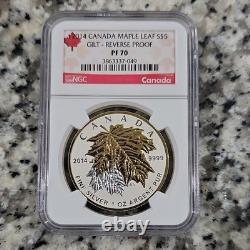 Canada 2014 $5 Maple Leaf Gilt Reverse Proof Silver Commemorative NGC PF 70