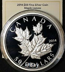 Canada 2014 $50 Pure Silver Large 5oz Maple Leaves Proof Coin & Case. $500