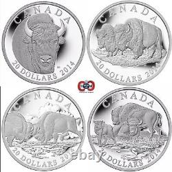 Canada 2014 Bison $20 x 4-Coin Set Pure Silver Proof Perfect