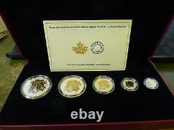 Canada 2014 Maple Leaf 5-coin Reverse Proof 99.99% Silver Set In Rcm Box + Coa