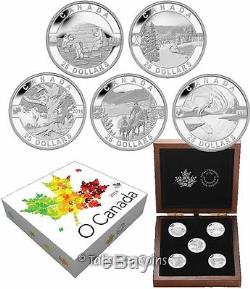 Canada 2014 Oh O Canada Complete 5 Coin $25 Pure Silver Proof Set in Wooden Case