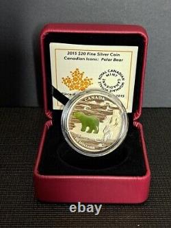 Canada 2015 20 Dollar Icons Jade Polar Bear Silver. 9999 Proof Coin