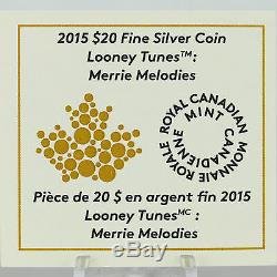 Canada 2015 $20 Looney Tunes Merrie Melodies 1 oz 99.99% Pure Silver Color Proof