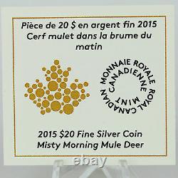 Canada 2015 $20 Misty Morning Mule Deer 1 oz 99.99% Pure Silver Color Proof Coin