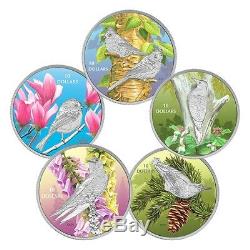 Canada 2015 5 x 10$ Colourful Songbirds Of Canada Silver Coin Proof Set 5 Coins