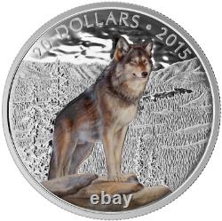 Canada 2015 Imposing Alpha Wolf $20 Pure 1 Oz Colored Silver Proof Coin Perfect
