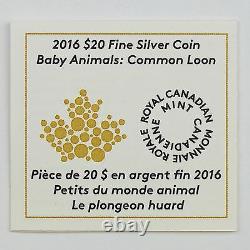 Canada 2016 $20 Baby Animals Common Loon 1 oz Pure Silver Color Proof Coin