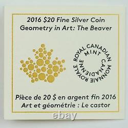 Canada 2016 $20 Geometry in Art Beaver 1 oz 99.99% Pure Silver Color Proof Coin