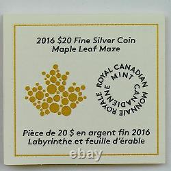 Canada 2016 $20 Maple Leaf Maze, 99.99% Pure Silver Color Proof, Play the Maze