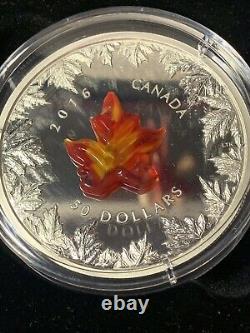 Canada 2016 Autumn Radiance Murano Glass Maple Leaf $50 5 Oz Pure Silver Proof
