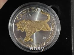 Canada 2016 Canadian Silver Cougar 1 oz. 9999 Fine Silver Proof Coin gilded gold