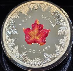 Canada 2016 Murano GLASS MAPLE LEAF Autumn Radiance $50 5 Oz Pure Silver Proof