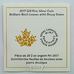 Canada 2017 $20 Brilliant Birch Leaves With Drusy Stone 1 oz. Pure Silver Proof