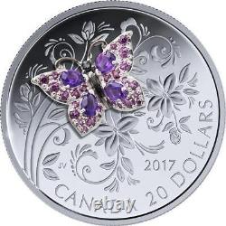 Canada 2017'Butterfly Bejeweled Bugs' Proof $20 Silver Coin with Gemstones