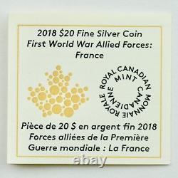Canada 2018 $20 First World War Allies France, 1 oz. Pure Silver Proof Coin