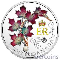 Canada 2018 Queen's Maple Leaves Brooch 1Oz $20 Silver Proof Coin with Pearl New