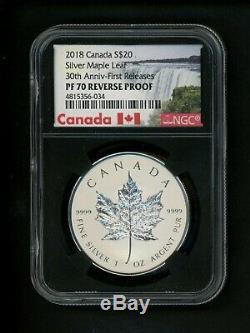 Canada 2018 S$20 Maple Leaf Silver 30th First Releases NGC PF70 Reverse Proof