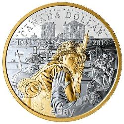 Canada 2019 $1 D-day 75th Anniversary 99.9% Proof Silver Gold Plated Dollar Coin