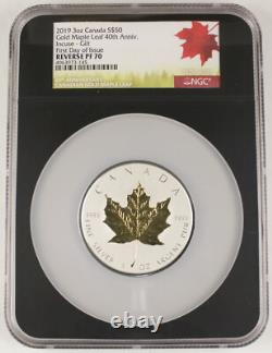 Canada 2019 3 Oz Silver $50 Reverse Proof Gilt Coin NGC PF70 First Day 40th Anni