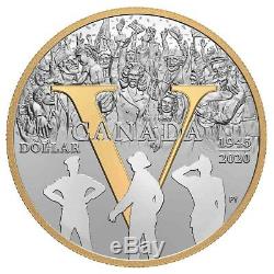 Canada 2020 $1 Ve Day 75th Anniv 99.9% Proof Silver Gold Plated Dollar Coin
