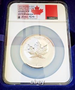 Canada 2022 $50 Silver Ultra High Relief Maple Leaf Ngc Reverse Pf 70 Box & Coa