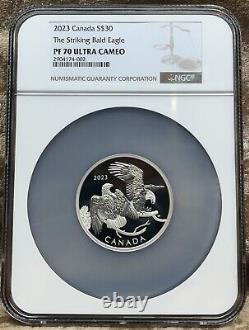 Canada 2023 $30 The Striking Bald Eagle NGC PF 70 2 Oz. 9999 Silver Montage 4500