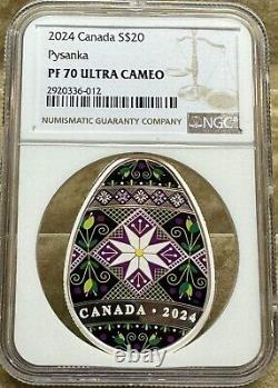 Canada 2024 S$20 Pysanka NGC PF 70 Silver 1 Oz. 9999 WithCOA And Box