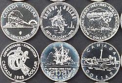 Canada. 500 Silver Dollars, Lot of 10, All Different Dates, Proof Like Gem BU