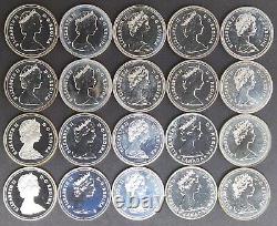 Canada. 500 Silver Dollars, Lot of 20, 10 Dates, 7.5 Ozt, All Proof Like Gem BU