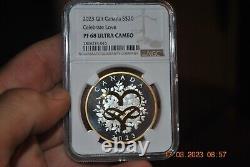 Canada Silver $20 Dollars 1 Oz Coin Gold Plating, Celebrate LOVE, 2023 + O. G. P