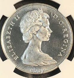Canada Silver Dollar. 1965 Small Beads Pointed 5. NGC Proof Like 65