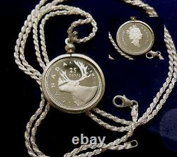 Classic 1990 Canada 25c Caribou Pendant on a 28 Italy. 925 Silver Rope Chain