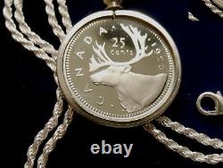 Classic 1990 Canada 25c Caribou Pendant on a 28 Italy. 925 Silver Rope Chain